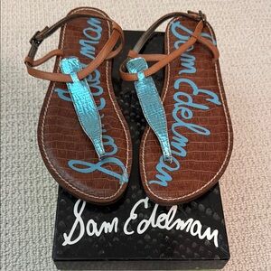 Sam Edelman “Gigi” camel leather with turquoise